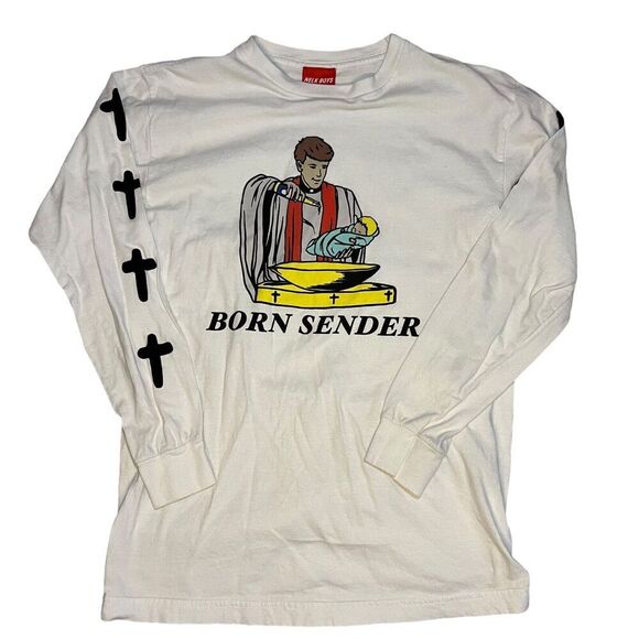 NELK Boys Born Sender Full Send Long Sleeve T Shirt Small White Tee - Picture 1 of 6